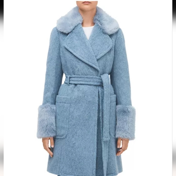 kate spade Jackets & Blazers - Kate Spade New York Fluffy Faux Fur Trimmed Belted Coat, Sz 8
